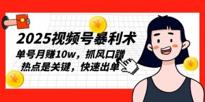 2025视频号暴利术,单号月赚10w,抓风口蹭热点是关键,快速出单-网创星球