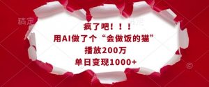 疯了吧!用AI做了个“会做饭的猫”,播放200万,单日变现1k-网创星球