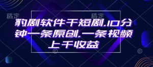 豹剧软件干短剧,10分钟一条原创,爆一条视频上千收益-网创星球