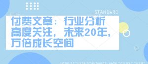 付费文章:行业分析 高度关注,未来20年,万倍成长空间-网创星球