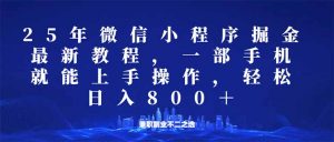 微信小程序25年掘金玩法,一部手机就能操作,稳定日入800+,适合所有人…-网创星球