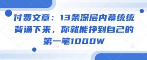 付费文章:13条深层内幕统统背诵下来,你就能挣到自己的第一笔1000W-网创星球
