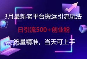 3月最新老平台搬运引流玩法，日引流500+创业粉，流量精准，当天可上手-网创星球