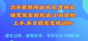 25年最新网创项目,男粉自动变现全新玩法,小白轻松上手,单日稳定变现多张【揭秘】-网创星球