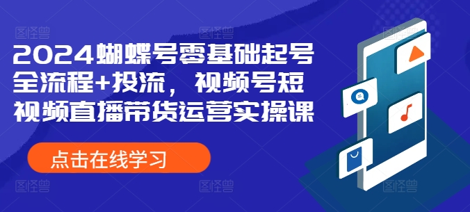 2024蝴蝶号零基础起号全流程+投流,视频号短视频直播带货运营实操课