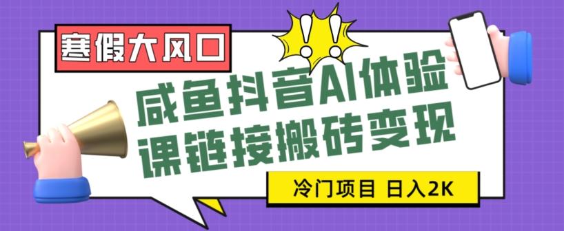寒假大风口咸鱼抖音AI体验课链接搬砖变现,全网首发冷门项目,小白可日入2K+【揭秘】