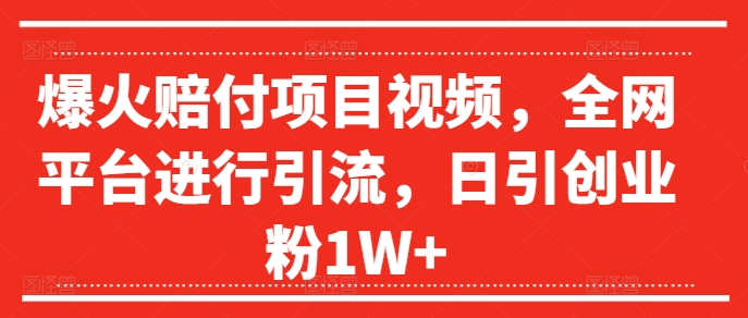 爆火赔付项目视频,全网平台进行引流,日引创业粉1W+【揭秘】